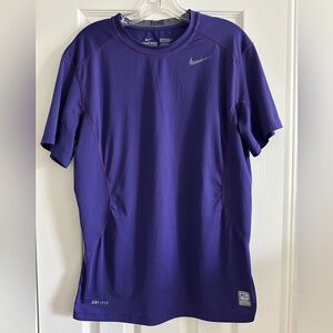 Nike Pro Combat Mens Purple Dri-Fit Fitted Short Sleeve Shirt, Medium
